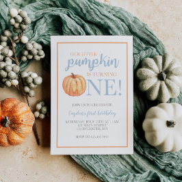 Little Pumpkin Pastel Blue Herfst First Birthday I Kaart