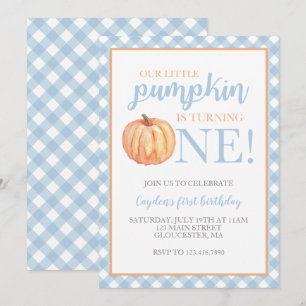 Little Pumpkin Pastel Blue Herfst First Birthday I Kaart
