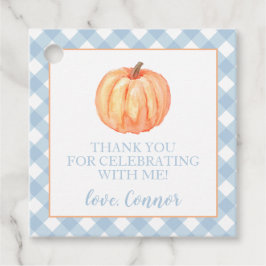 Little Pumpkin Pastel Blue Plaid eerste verjaardag Bedankjes Labels