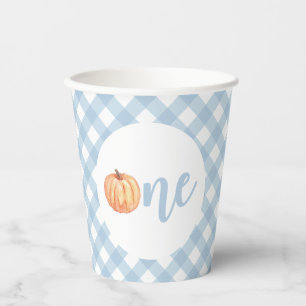 Little Pumpkin pastel blue plaid eerste verjaardag Papieren Bekers