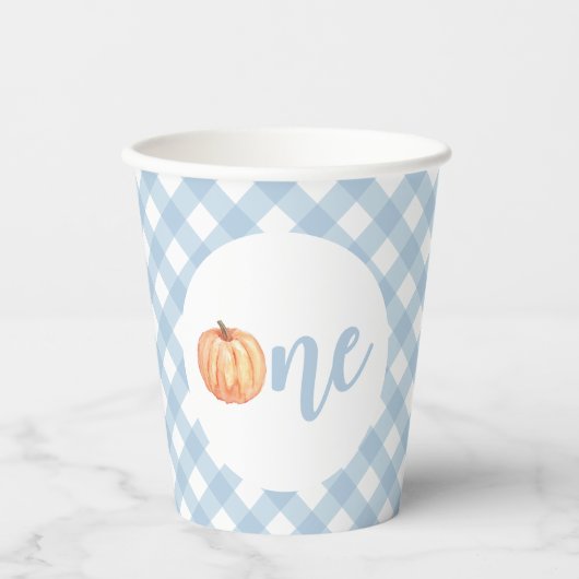 Little Pumpkin pastel blue plaid eerste verjaardag Papieren Bekers (Voorkant)