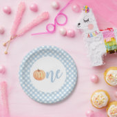 Little Pumpkin pastel blue plaid eerste verjaardag Papieren Bordje (Feest)