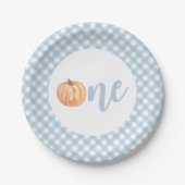 Little Pumpkin pastel blue plaid eerste verjaardag Papieren Bordje (Voorkant)