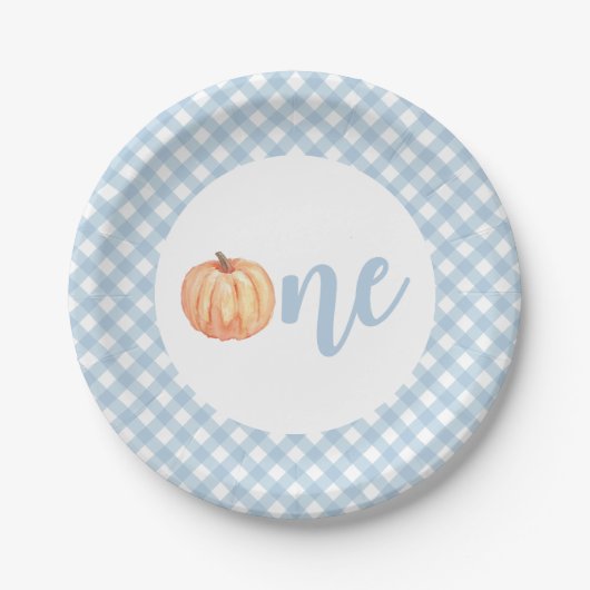 Little Pumpkin pastel blue plaid eerste verjaardag Papieren Bordje (Voorkant)