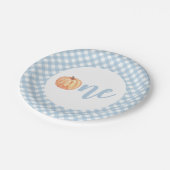 Little Pumpkin pastel blue plaid eerste verjaardag Papieren Bordje (Gekanteld)