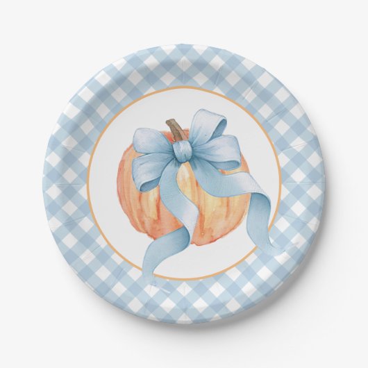 Little Pumpkin pastel blue plaid eerste verjaardag Papieren Bordje (Voorkant)