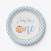 Little Pumpkin pastel blue plaid eerste verjaardag Papieren Bordje (Voorkant)