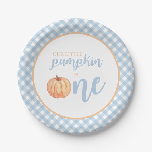 Little Pumpkin pastel blue plaid eerste verjaardag Papieren Bordje (Voorkant)