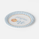 Little Pumpkin pastel blue plaid eerste verjaardag Papieren Bordje (Gekanteld)