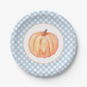 Little Pumpkin pastel blue plaid eerste verjaardag Papieren Bordje
