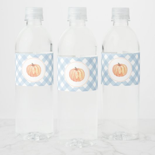 Little Pumpkin pastel blue plaid eerste verjaardag Waterfles Etiket (Flessen)