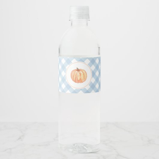 Little Pumpkin pastel blue plaid eerste verjaardag Waterfles Etiket (Voorkant)