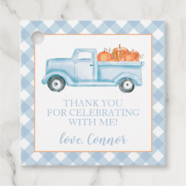 Little Pumpkin Pastel Blue truck eerste verjaardag Bedankjes Labels