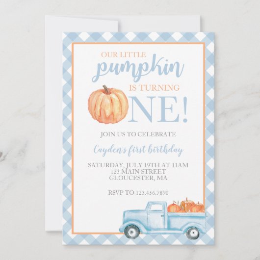 Little Pumpkin Pastel Blue truck eerste verjaardag Kaart (Voorkant)