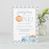 Little Pumpkin Pastel Blue truck eerste verjaardag Kaart (Staand voorkant)