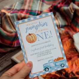 Little Pumpkin Pastel Blue truck eerste verjaardag Kaart