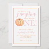 Little Pumpkin Pastel Pink Herfst First Birthday Kaart (Voorkant)