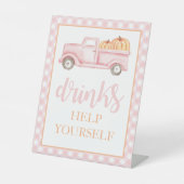 Little Pumpkin Pastel Pink Truck Drinken Reclamebord Met Voetstuk (Voorkant)