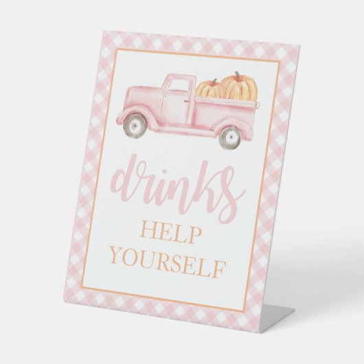 Little Pumpkin Pastel Pink Truck Drinken Reclamebord Met Voetstuk (Voorkant)