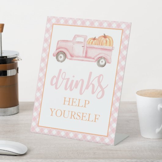 Little Pumpkin Pastel Pink Truck Drinken Reclamebord Met Voetstuk (Insitu)