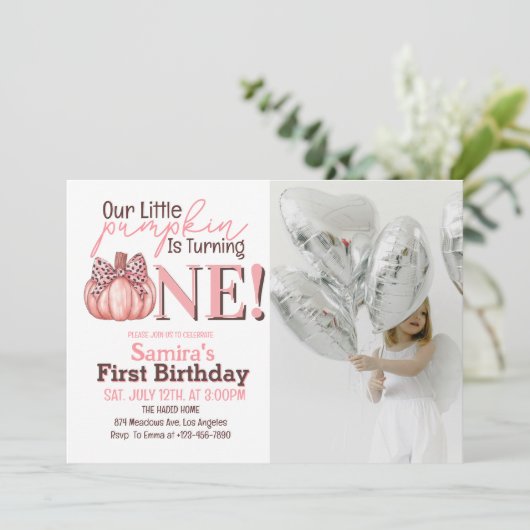 Little Pumpkin Pastel Roze Herfst 1e verjaardag Kaart (Staand voorkant)