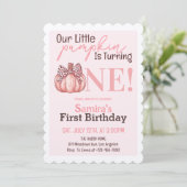 Little Pumpkin Pastel Roze Herfst Eerste 1e verjaa Kaart (Staand voorkant)