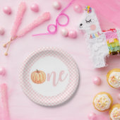 Little Pumpkin pastel roze plaid first jarig Pa Papieren Bordje (Feest)