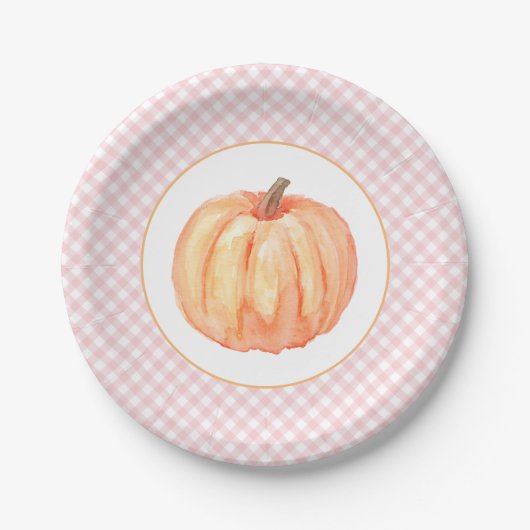 Little Pumpkin pastel roze plaid first jarig Papieren Bordje (Voorkant)