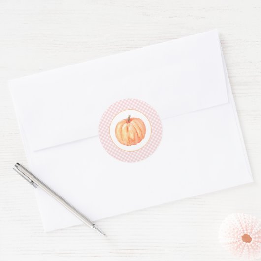 Little Pumpkin pastel roze plaid first jarig Ronde Sticker (Envelop)