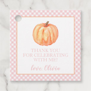 Little Pumpkin Pastel roze plaid first verjaardag Bedankjes Labels
