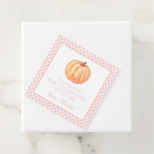 Little Pumpkin Pastel roze plaid first verjaardag Bedankjes Labels (In situ)