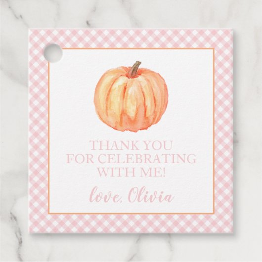 Little Pumpkin Pastel roze plaid first verjaardag Bedankjes Labels (Voorkant)