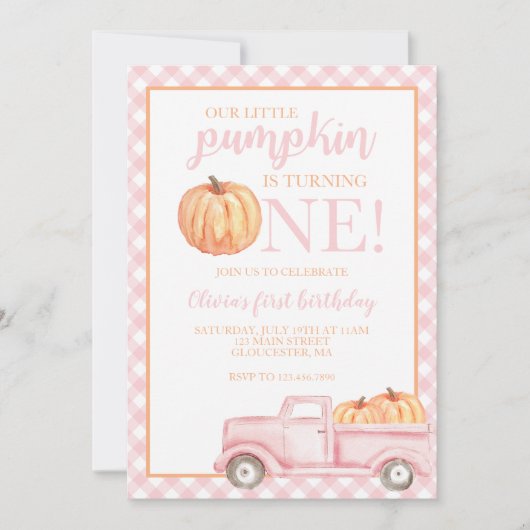 Little Pumpkin Pastel roze truck eerste verjaardag Kaart (Voorkant)