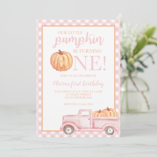 Little Pumpkin Pastel roze truck eerste verjaardag Kaart (Staand voorkant)