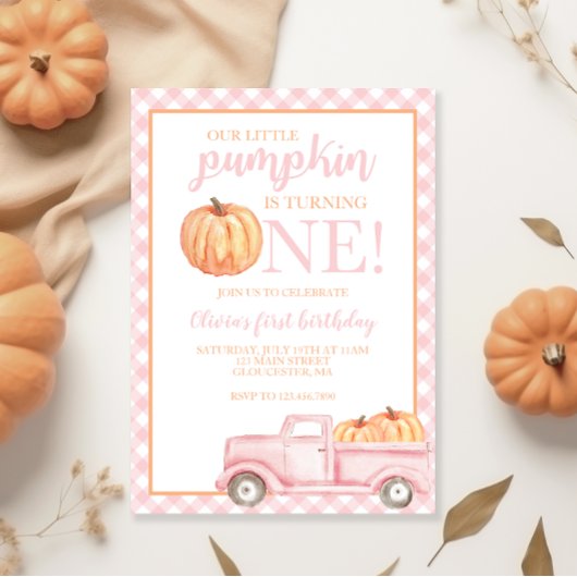 Little Pumpkin Pastel roze truck eerste verjaardag Kaart