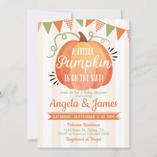 Little Pumpkin Patch Baby shower Invitation Kaart (Voorkant)