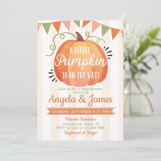 Little Pumpkin Patch Baby shower Invitation Kaart (Staand voorkant)