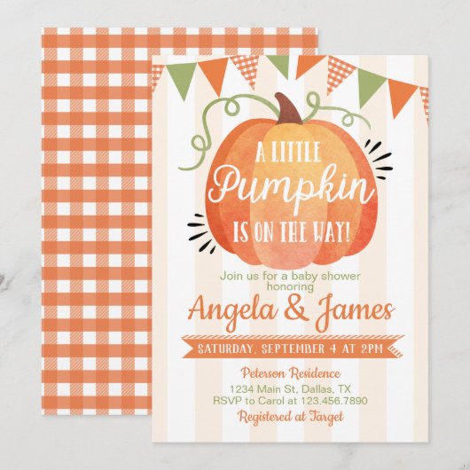 Little Pumpkin Patch Baby shower Invitation Kaart (Voorkant / Achterkant)
