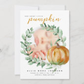 Little Pumpkin Photo Fall Greenery Baby Shower  Bedankkaart (Voorkant)