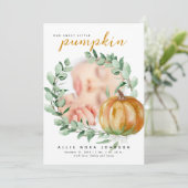 Little Pumpkin Photo Fall Greenery Baby Shower  Bedankkaart (Staand voorkant)