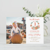 Little Pumpkin Photo Herfst First 1st Birthday Kaart (Staand voorkant)