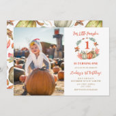 Little Pumpkin Photo Herfst First 1st Birthday Kaart (Voorkant / Achterkant)