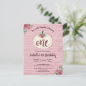 Little Pumpkin Pink 1e Verjaardagsfeestuitnodiging Briefkaart (Staand voorkant)