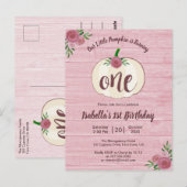 Little Pumpkin Pink 1e Verjaardagsfeestuitnodiging Briefkaart (Voorkant / Achterkant)