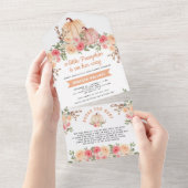 Little Pumpkin Pink and Peach Floral Baby shower All In One Uitnodiging (Afscheurbaar)
