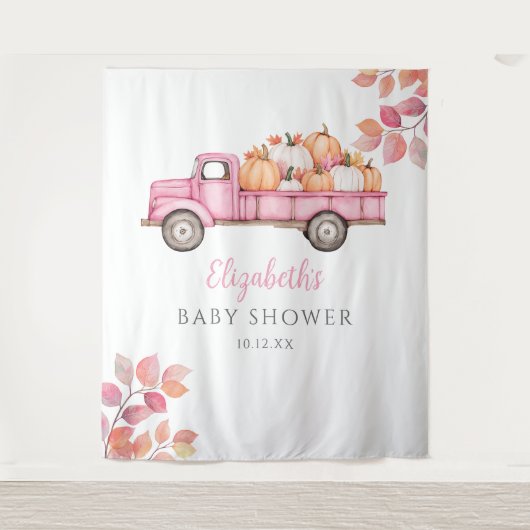 Little Pumpkin Pink Baby shower Foto Achtergrond Wandkleed (Voorkant)