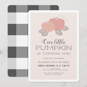 Little Pumpkin Pink Black Gingham 1e verjaardag Kaart