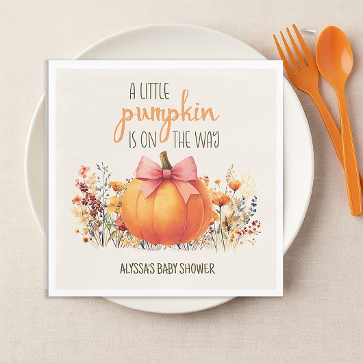 Little Pumpkin Pink Bow Baby Girl Shower Servet