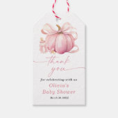 Little Pumpkin Pink Bow Baby shower Bedankt Cadeaulabel (Voorkant)
