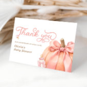 Little Pumpkin Pink Bow Baby shower Dank u kaart